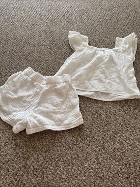 Kids White Cotton Gauze Two-Piece Outfit - Brand